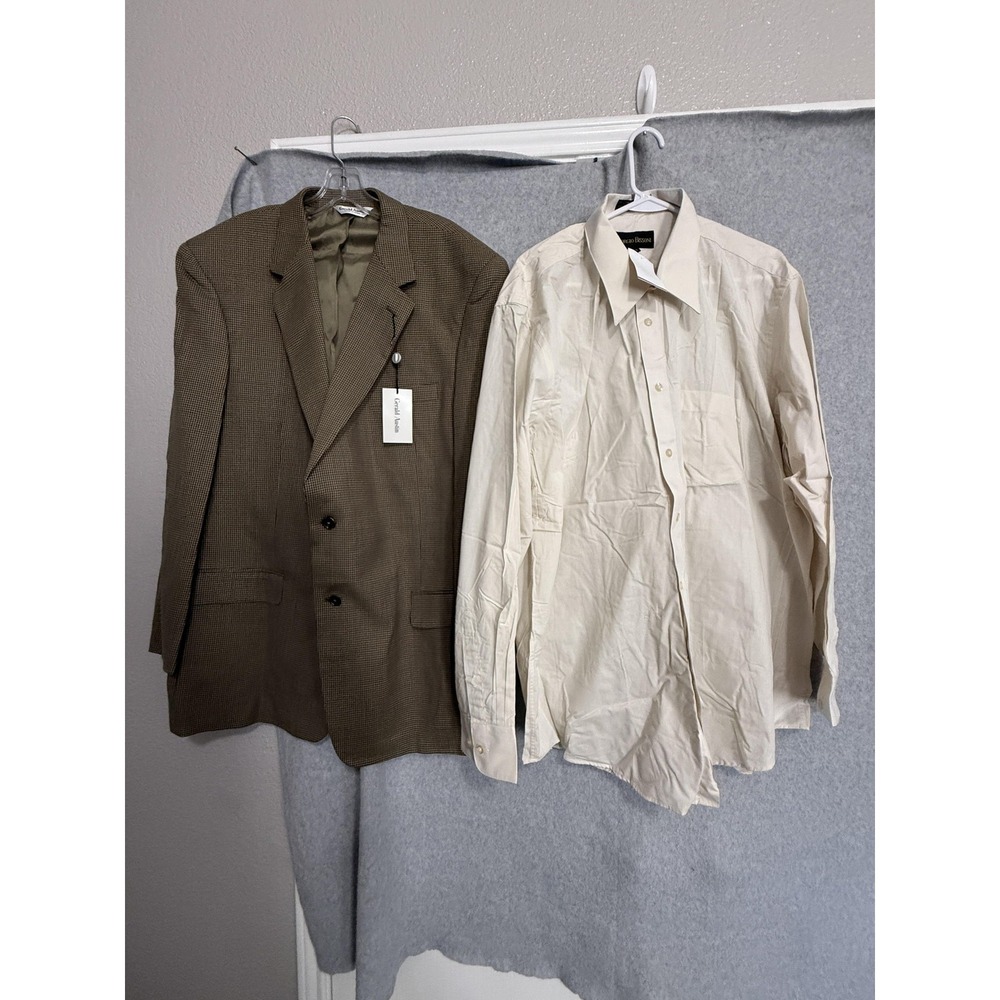 Gerald Austin Blazer Sport Coat Mens 48 Long Brown Wool Check 2 Piece Shirt